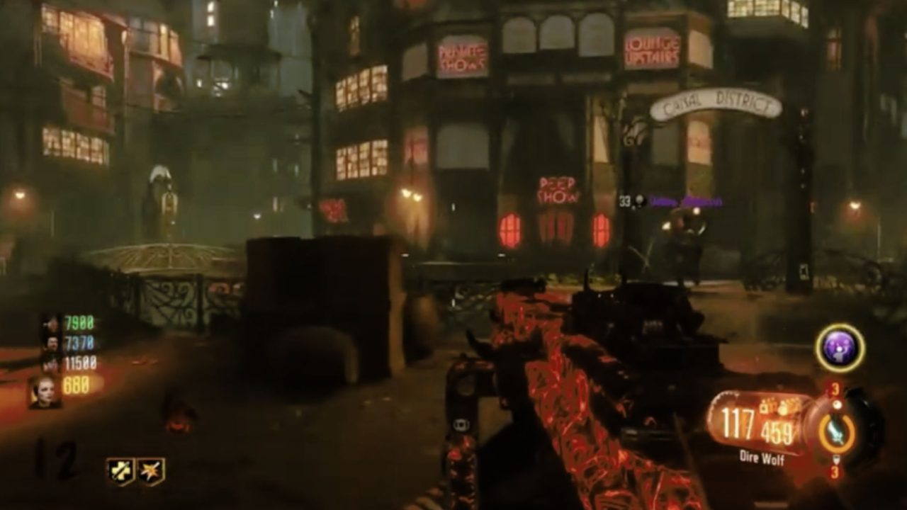 in game video play picture of call of duty back ops with zombies for player 2 challenge