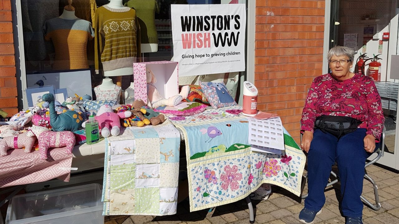 Fran with her quilts and crafts stall