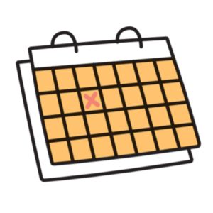 Line illustration of a calendar with a coral cross on one square