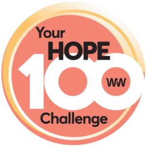 coral circular logo with "Your Hope100 Challenge" written in black and white writing