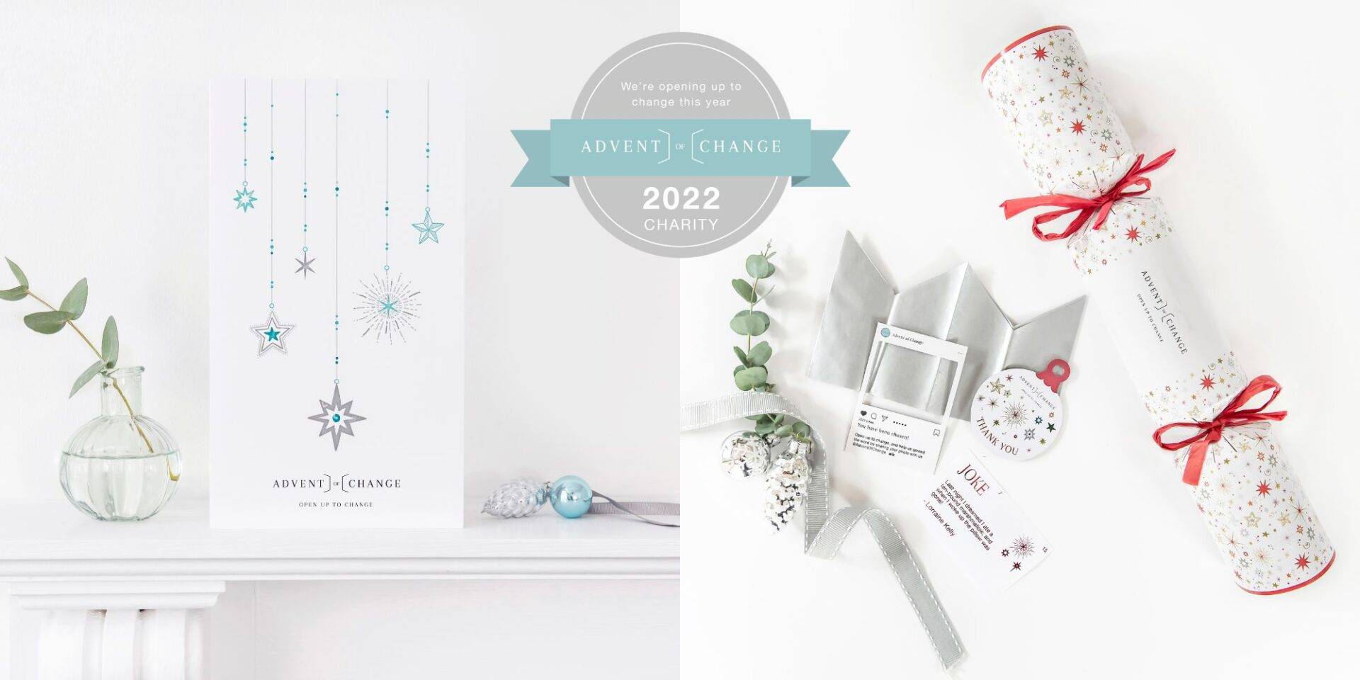 Advent of Change logo with photo of calendar and crackers