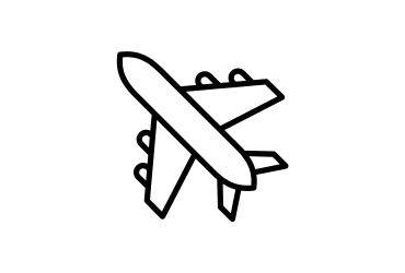 Black outline drawing of an aeroplane on a white background