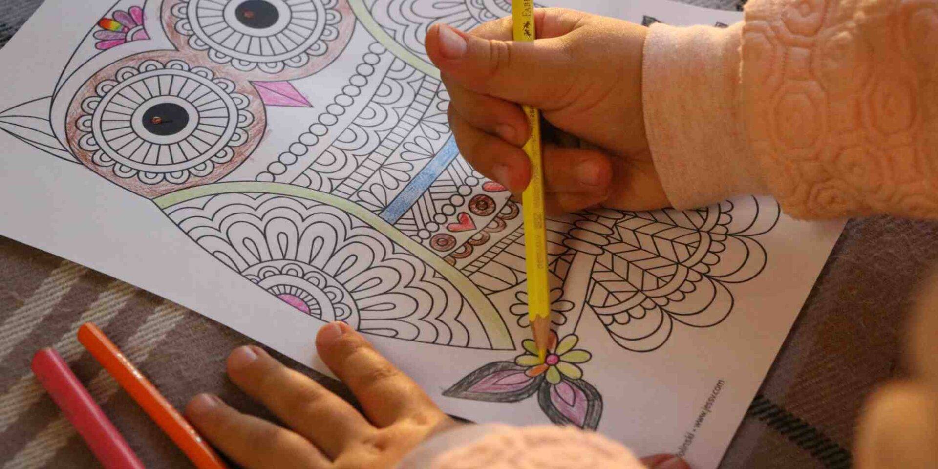 Photo of a child colouring in a picture of an owl