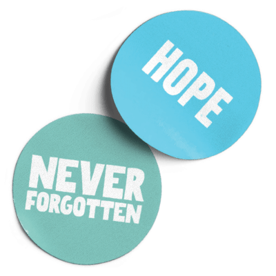 Stickers reading Hope and Never forgotten - Winston's Wish